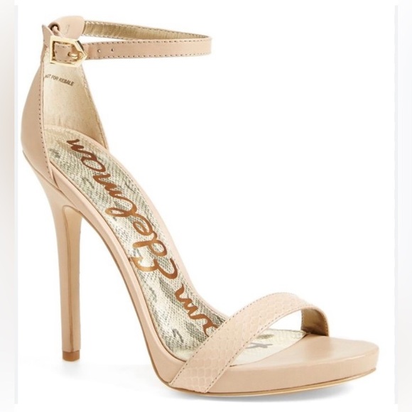 Sam Edelman Eleanor nude 4 1/2” stiletto heel w snakeskin accent sandals SZ 9 - Picture 1 of 10